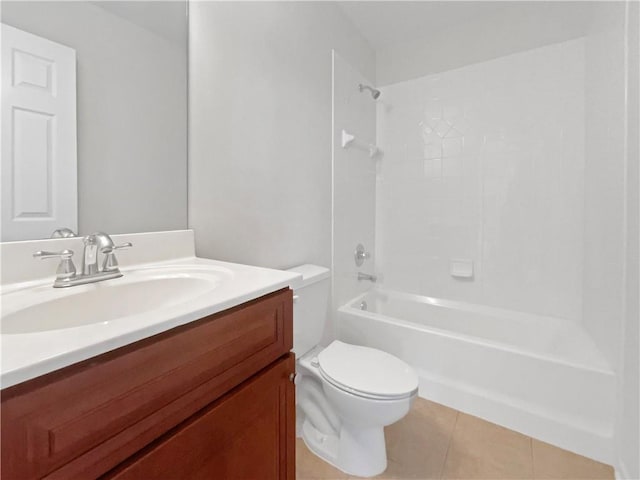 full bathroom with toilet, tile patterned flooring, vanity, and bathtub / shower combination