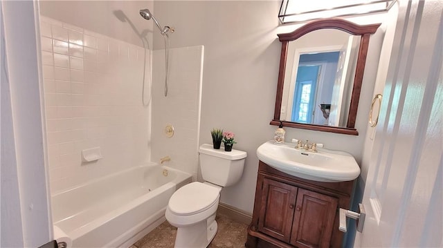 full bathroom featuring bathing tub / shower combination, vanity, and toilet