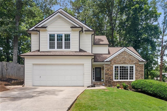 4816 Morning Chase NW, Acworth, GA 30102 - view of front of home featuring driveway, an attached garage, a shingled roof, and stone siding