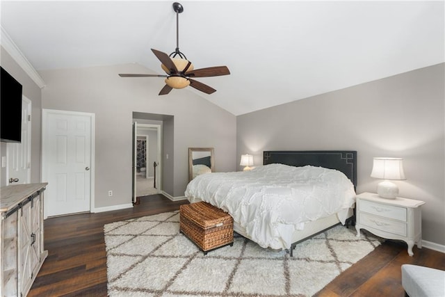 4816 Morning Chase NW, Acworth, GA 30102 - bedroom featuring lofted ceiling, dark wood-type flooring, and a ceiling fan