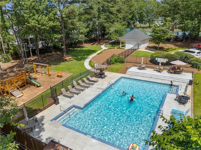 4816 Morning Chase NW, Acworth, GA 30102 - community pool with a patio and view of scattered trees