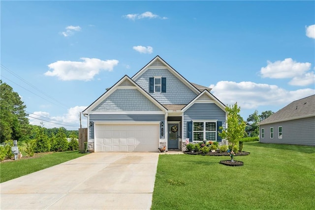101 Marion Dr, Cartersville, GA 30120 - view of front of house with driveway, an attached garage, a front lawn, and stone siding