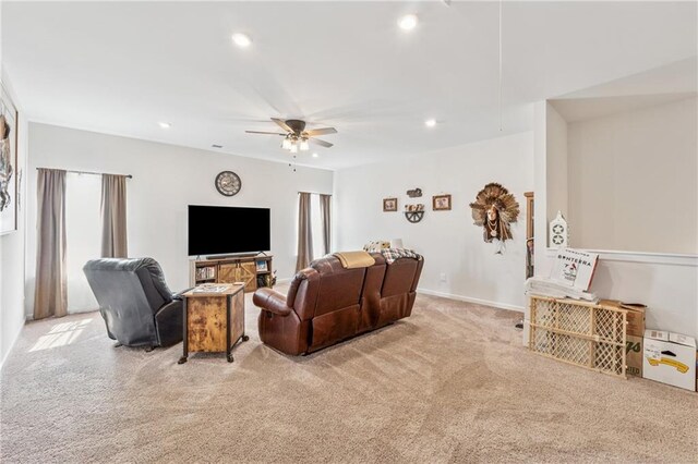 101 Marion Dr, Cartersville, GA 30120 - living room with light carpet, recessed lighting, and ceiling fan