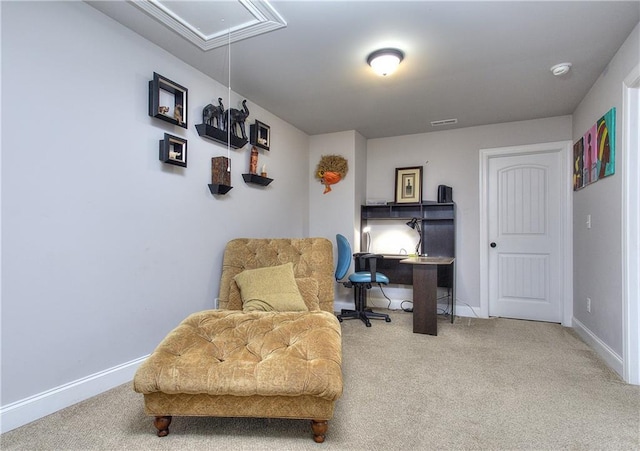 116 Chorley Run, Ellenwood, GA 30294 - sitting room featuring attic access, carpet flooring, and a desk