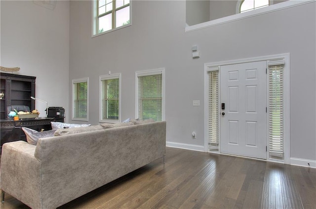 116 Chorley Run, Ellenwood, GA 30294 - living room featuring a towering ceiling and dark wood-style floors