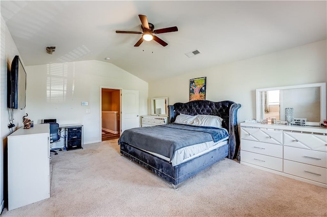 1574 Leonard St, Hampton, GA 30228 - bedroom featuring light carpet, vaulted ceiling, an office area, and ceiling fan
