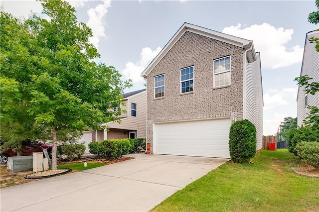 1574 Leonard St, Hampton, GA 30228 - traditional-style house with brick siding, an attached garage, driveway, and a front yard