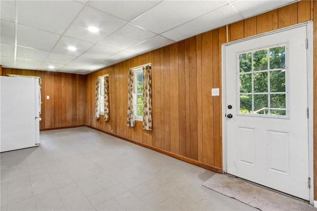 128 Mountain View Dr, Gainesville, GA 30501 - foyer entrance featuring light flooring, wooden walls, baseboards, recessed lighting, and a drop ceiling