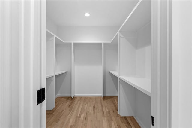 spacious closet featuring light hardwood / wood-style floors