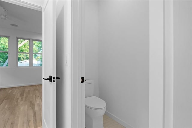 bathroom featuring wood-type flooring and toilet