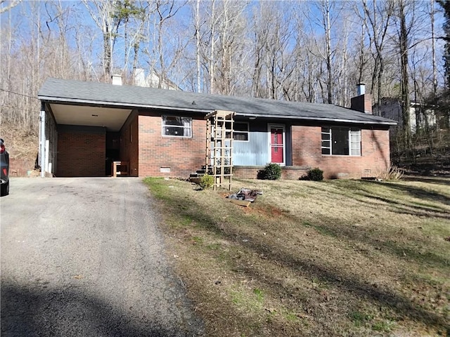 4076 Fairmont St, Gainesville, GA 30506 - ranch-style home featuring driveway, brick siding, crawl space, and a chimney