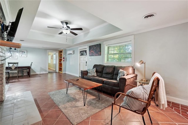 1192 Eastridge Rd SW, Atlanta, GA 30311 - tiled living room with ceiling fan, ornamental molding, and a raised ceiling