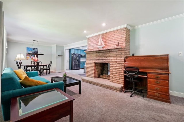 1192 Eastridge Rd SW, Atlanta, GA 30311 - carpeted living room featuring crown molding and a fireplace