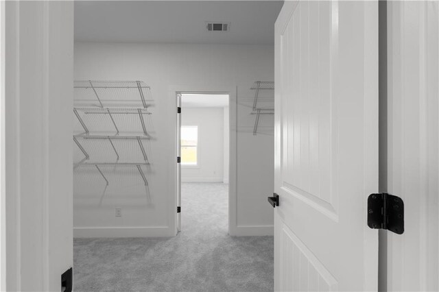 walk in closet featuring visible vents and carpet floors