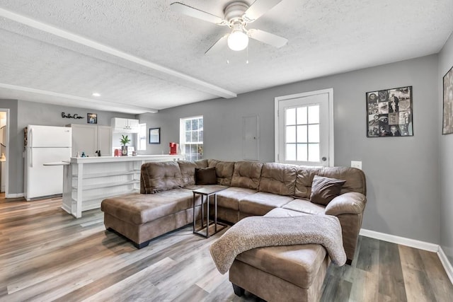 955 Chandler Haulk Rd, Loganville, GA 30052 - living area with ceiling fan, baseboards, light wood-style floors, a textured ceiling, and recessed lighting