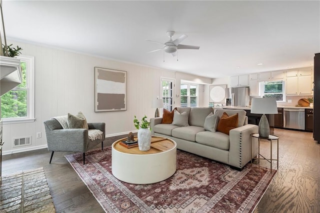 3131 Garden Lane Dr, Marietta, GA 30062 - living room with light wood-type flooring, a ceiling fan, and baseboards