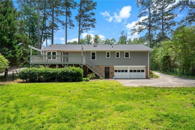 3131 Garden Lane Dr, Marietta, GA 30062 - ranch-style house with an attached garage, concrete driveway, stairs, brick siding, and a chimney