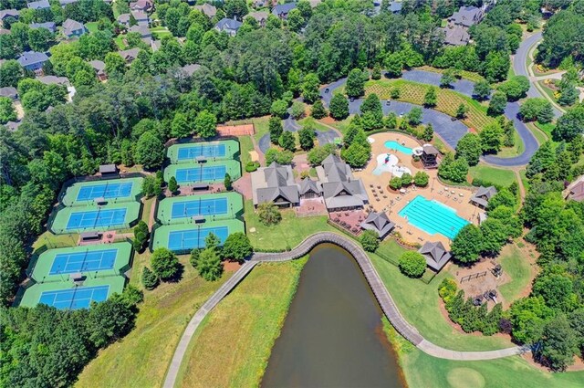 4505 Whitestone Way, Suwanee, GA 30024 - birds eye view of property featuring a water view