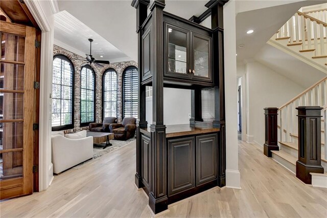 4505 Whitestone Way, Suwanee, GA 30024 - interior space featuring baseboards, ornamental molding, light wood-style floors, recessed lighting, and stairs