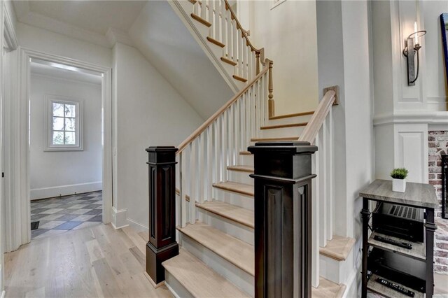 4505 Whitestone Way, Suwanee, GA 30024 - staircase with wine cooler and wood finished floors