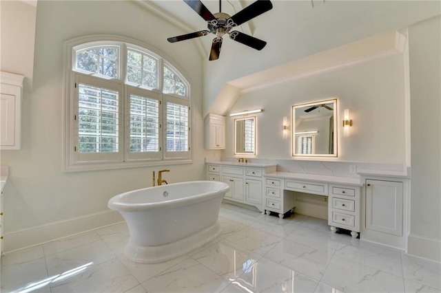 4505 Whitestone Way, Suwanee, GA 30024 - bathroom with a wealth of natural light, vanity, marble finish floor, and a ceiling fan