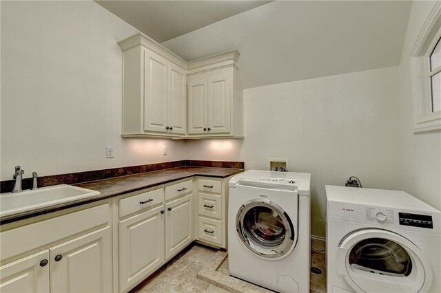 4505 Whitestone Way, Suwanee, GA 30024 - laundry room featuring washing machine and dryer, a sink, and cabinet space
