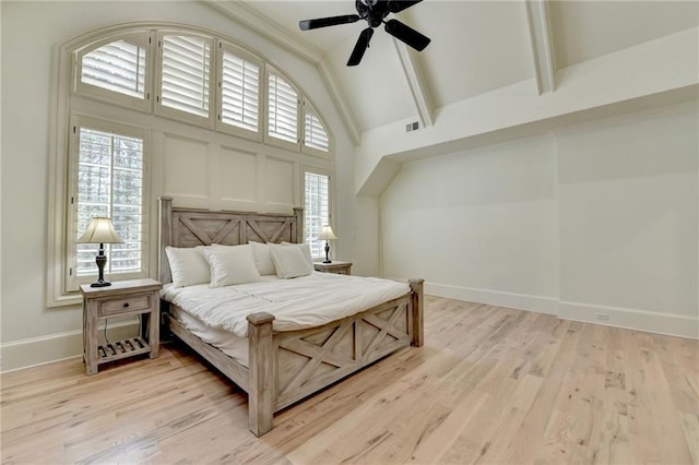 4505 Whitestone Way, Suwanee, GA 30024 - bedroom with high vaulted ceiling, light wood-type flooring, visible vents, baseboards, and beam ceiling