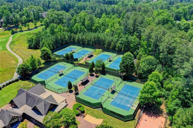 4505 Whitestone Way, Suwanee, GA 30024 - birds eye view of property featuring a forest view