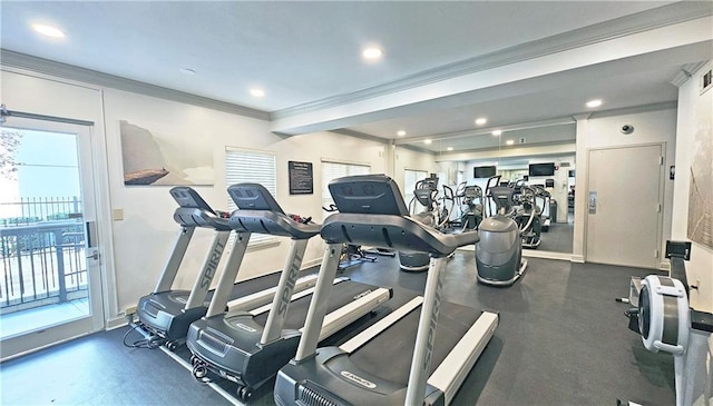 1074 Peachtree Walk NE Unit B 216, Atlanta, GA 30309 - workout area featuring recessed lighting and ornamental molding