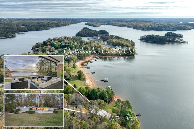 aerial view featuring a water view