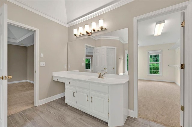 4910 Aldbury Ln, Suwanee, GA 30024 - bathroom with vanity, baseboards, and ornamental molding