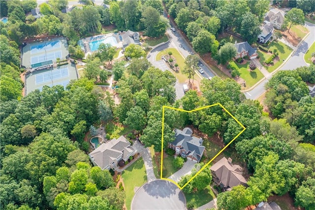 4910 Aldbury Ln, Suwanee, GA 30024 - aerial view of residential area with property parcel outlined
