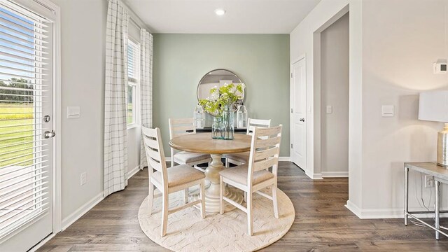 12086 Conrad Cir, Hampton, GA 30228 - dining room with baseboards, dark wood-type flooring, and recessed lighting