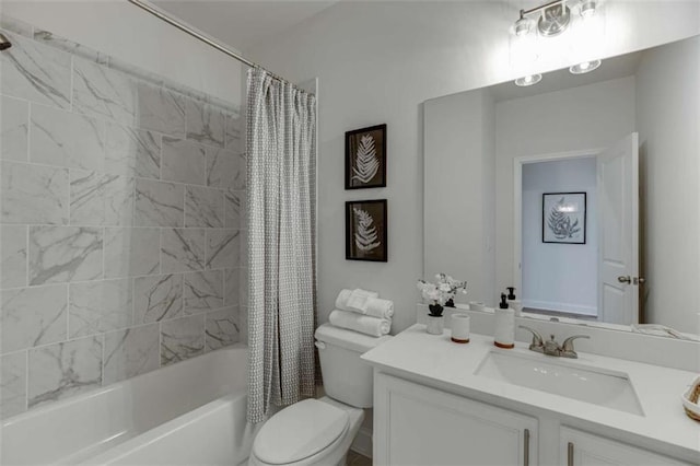 226 Montview Dr, Jefferson, GA 30549 - bathroom with toilet, vanity, and shower / tub combo with curtain
