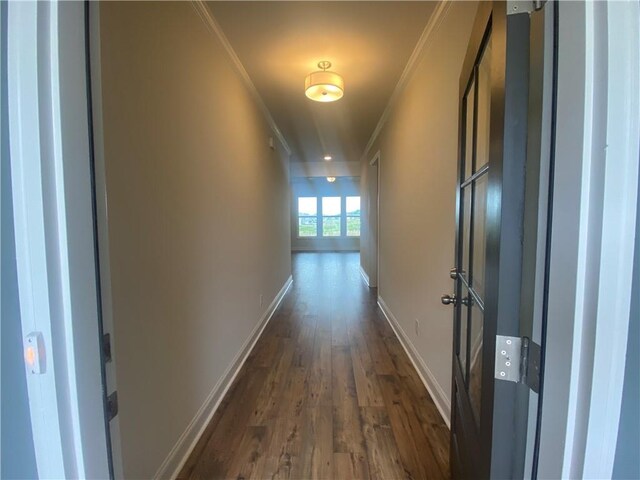 226 Montview Dr, Jefferson, GA 30549 - hallway with crown molding, dark wood-type flooring, and baseboards