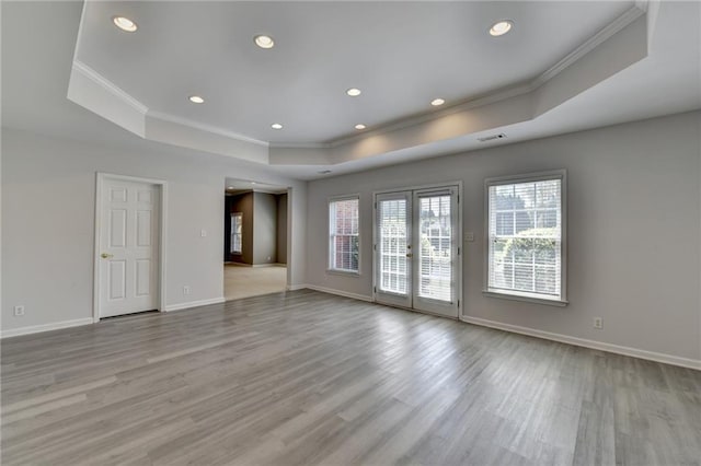 870 Longstone Lndg, Alpharetta, GA 30022 - unfurnished room with a raised ceiling, ornamental molding, wood finished floors, and recessed lighting