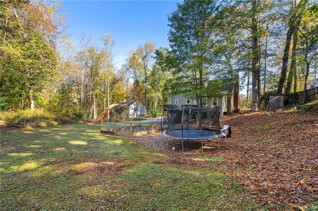 view of yard with a trampoline