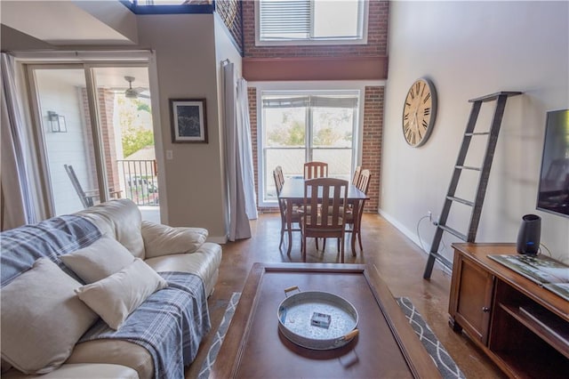 living room with concrete floors