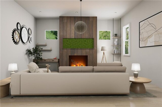 living room featuring light wood-type flooring