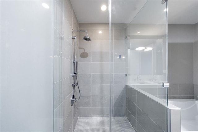 bathroom with a shower stall