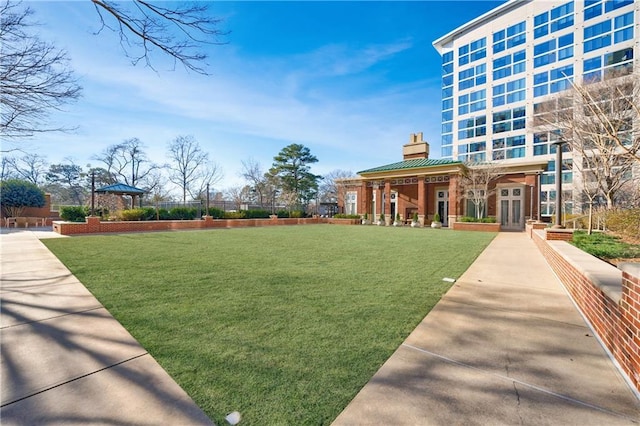 view of community featuring a lawn