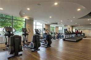 270 17th St NW Unit 2210, Atlanta, GA 30363 - workout area featuring dark wood-style floors and recessed lighting