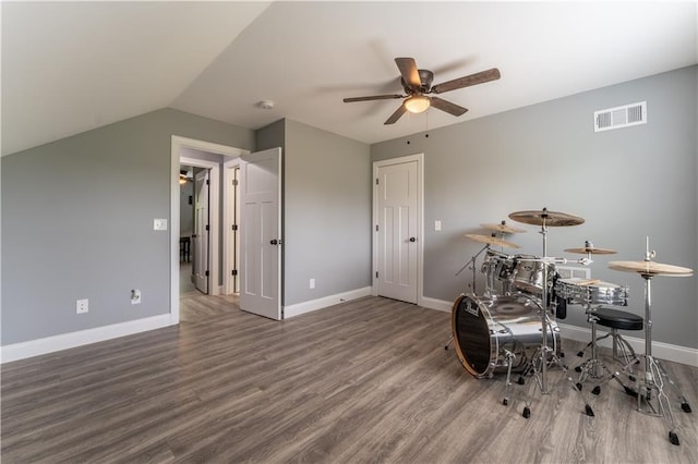 250 Silas Rd, Dahlonega, GA 30533 - game room with ceiling fan, wood finished floors, baseboards, and lofted ceiling