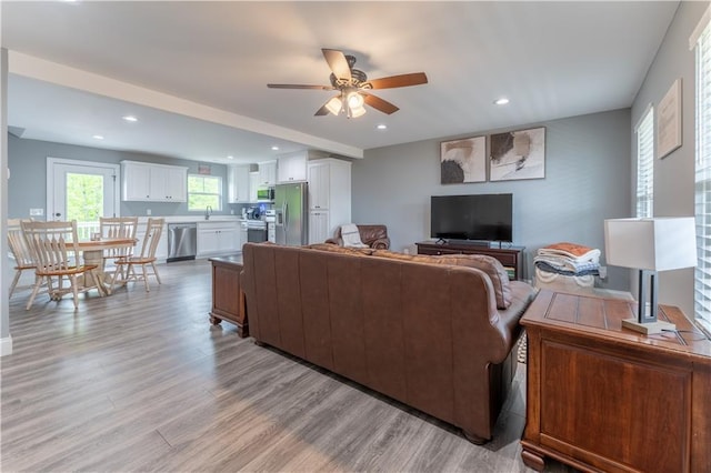 250 Silas Rd, Dahlonega, GA 30533 - living area with light wood finished floors, ceiling fan, and recessed lighting