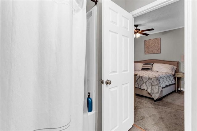 4481 Mclain Cir, Acworth, GA 30101 - carpeted bedroom featuring crown molding and ceiling fan