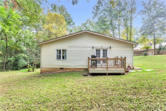 4481 Mclain Cir, Acworth, GA 30101 - back of house featuring a deck, a lawn, and french doors
