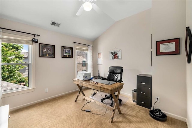 11271 Calypso Dr, Alpharetta, GA 30009 - office space with vaulted ceiling, light carpet, healthy amount of natural light, and a ceiling fan