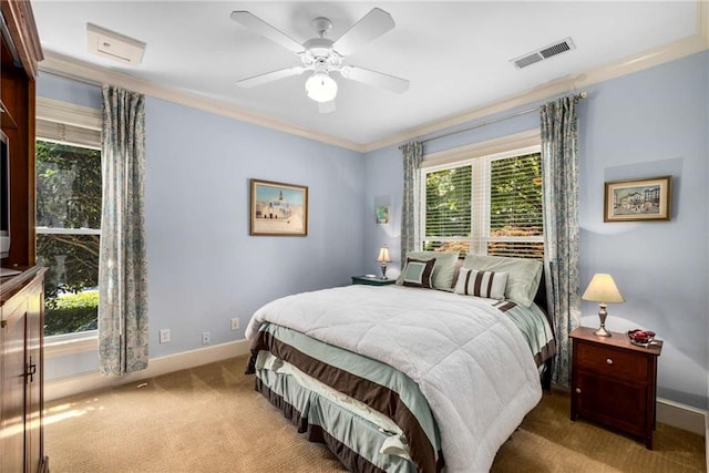 11271 Calypso Dr, Alpharetta, GA 30009 - carpeted bedroom featuring a ceiling fan and ornamental molding