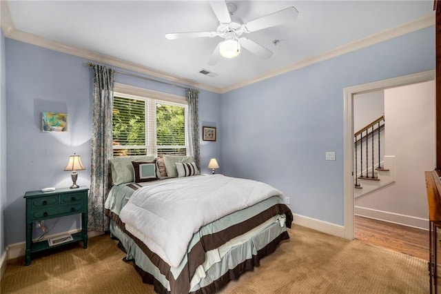 11271 Calypso Dr, Alpharetta, GA 30009 - carpeted bedroom with ornamental molding and ceiling fan