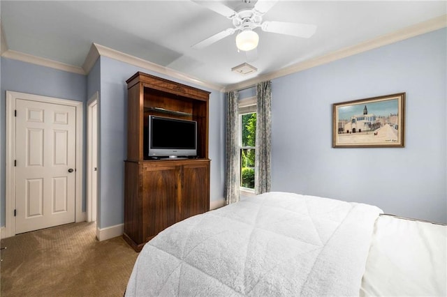 11271 Calypso Dr, Alpharetta, GA 30009 - carpeted bedroom featuring crown molding and ceiling fan